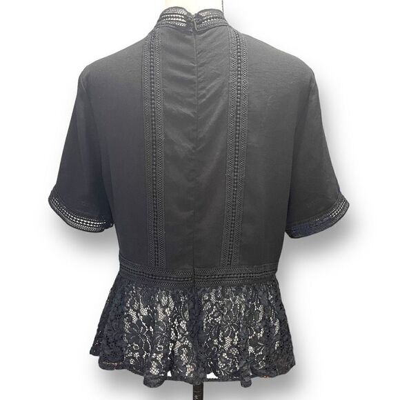 Pink‎ Owl Apparel Black Lace Peplum Blouse, Size Large - Picture 3 of 12